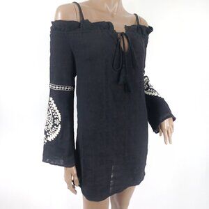 WET SEAL Dress Off Shoulder Embroidered Bell Sleeves Cotton Gauze L